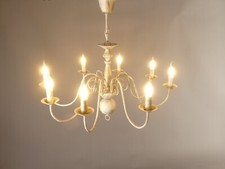 Kronleuchter Shabby Chic Landhaus Goldfarben / Cremeweiss 8 Flammig D 78 cm