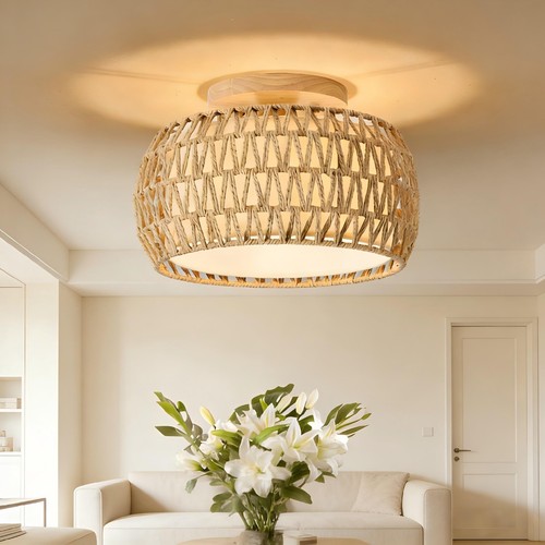Deckenlampe rattan 32cm e27 - rattan,