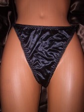 NEU sexy Glanz Satin String XL schwarz Bund verstellbar Sissy String Tanga  (le3