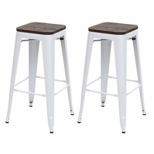 B-Ware 2er-Set Barhocker MCW-A73, Barstuhl, Holz Metall, stapelbar, weiß