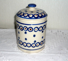 Keramiktopf  Deckel  Punkte blau weiß gebraucht