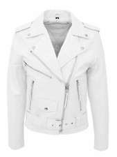 Stilvolle weiße Damenjacke mit Gürtel echtes Lammleder Biker Motorrad Mantel