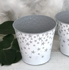 Übertopf Blumenkübel Stern / Sterne, Metall Weiß - Grau, Shabby Landhaus