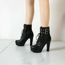 Damen Stiefeletten Schnalle Reißverschluss Schnürung Blockabsatz Plateau Pumps