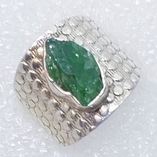 ECHTER  Nastur Chromdiopsid Rohstein Ring Gr16,4 925 Sterling Silber  *12x8mm*