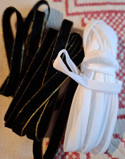 3,2 Meter Einfassband f. Blusen etc, weiß Nylon, 8 mm breit + 1,8 Meter Samtband