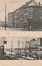 Ak,um 1910, Bez. Düsseldorf "Neuss - Rheintorstraße und Hafen"; Kleinf.; n. gel.
