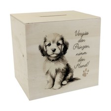 süßer Hund mit Halsband Spardose aus Holz mit Spruch Vergiss den Prinzen nimm