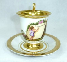 Biedermeier Tasse mit Untertasse um 1850 