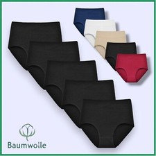 10 - 5 Damen Slips Baumwolle Hohe Taille Slip Unterhose Unterwäsche Schwarz Weiß