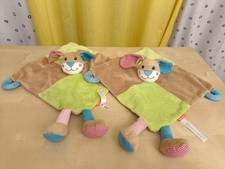 2 x MINIFEET SCHMUSETUCH HASE BUNNY KUSCHELTUCH bunt braun grün Schnuffeltuch