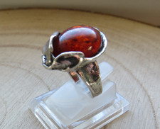 Art Deco 925 Silber Ring Perli Pe Gr. 56 mit 1 x ovaler Bernstein verstellbar