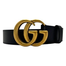 Gucci Gucci GG Marmont Ledergürtel - Schwarz mit antiker Messingschnalle 1010...