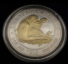 Silbermünze „The African Monkey“ Somalia Affe 2002 gilded - TOP!