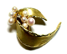 Solide 585 Gold 14 K Gold Brosche Anstecknadel 1 Diamant  7 Perlen Juwelier 6,5G