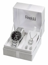 Firetti Damen Armbanduhr Set 4-tlg. silber farben schwarz Ohrstecker, Kette 3400