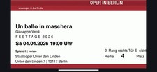 2 Tickets Un Ballo in Maschera 04.04.26 Berlin Anna Netrebko