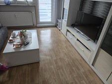 Wohnwand Anbauwand Weiß mit Tisch LED Beleuchtung Wohnzimmerwand kostenlos 