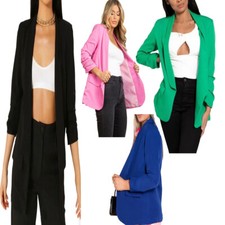 Neu Damen Ruched 3/4-Ärmel offene Blazer Jacke Mantel Longline übergroß UK Größen