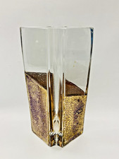 Exklusiv schwere Kristall Glas Vase Studioglas Golddekor mit Hammerschlag Design