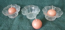 3er Schöne Glas-Kerzenständer Fleur Schalen mit Kugelkerzen altrose, Glas Relief