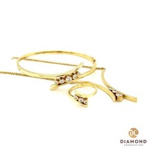 Gold Collier Kette Armreif Ring Set 14K 585 1,1ct Brillant