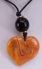 Neugablonz: Design Collier Herz Bernstein-Optik textile Schlangenkette  (106616)