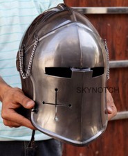 Metall/Ritter Kreuz Rüstung Schwarz Antik Mittelalter Barbuta Helm Massiver S...