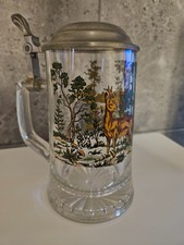 Bierkrug mit Zinndeckel Glas