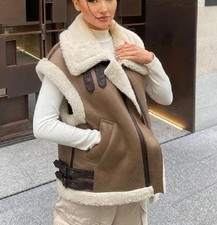 100 % ZARA BRAUN DOPPELGESICHTIG SCHERENFELL WESTE WESTE FLIEGERJACKE MANTEL