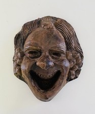 Antike Italienische Sizilianische Holzmaske Larve Holz Maske