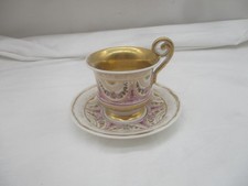 Antike Jugendstil Porzellan Sammeltasse Kaffeetasse „Rosa Blüten Goldrand ~ 1900