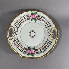 KPM Krister Biedermeier Prunk Teller mit Henkeln Rablett handbemalte Rosen Gold
