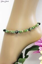 Glass Jewels Gold Fußkettchen Perlen Boho Hippie Millefiori Länge 27 cm #K059