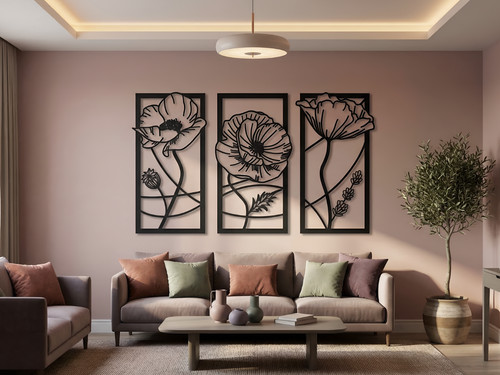 3er set blumen wanddeko - set,
