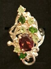 925Silber Ring gr7,5/Edelstein echt,Granat,Peridot CromDiop14k weiß Vergoldung .