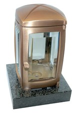 Grablaterne Messing montiert auf Granitsockel Grabschmuck Grablampe Grablicht