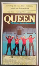 Ticket Queen The Works Live, 22.9.1984 Hannover, Freddie Mercury,Sammelticket