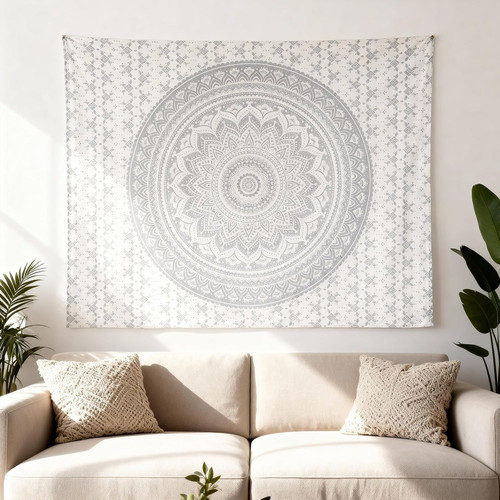 Mandala wandteppich silber - wandteppich,