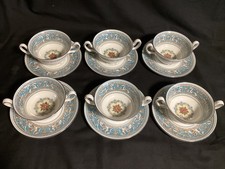 Frühe Wedgwood Florentiner Türkis Suppe Coupes & Untertassen X 6 Exzellenter Zustand
