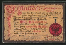 Künstler-AK Lübeck, Gasthaus Ratsweinkeller, Urkunde mit Siegel 1958 