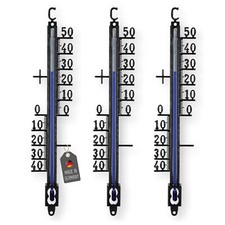 3er Set Metall Thermometer 18 cm analog schwarz für Innen Außen -40 bis +50 Grad