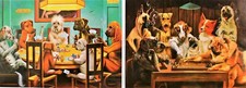 2  lustige Poster mit Hunden, die Karten und Schach spielen 