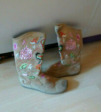 Roberto Cavalli Boho Hippie Stiefel Veloursleder Gr. 37  Beige Blumen