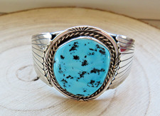 Indianerschmuck 925 Sterling Silber Armband großer Türkis Navajo Punze "GG", TOP
