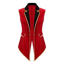DE iEFiEL Damen Zirkus Ringmaster Kostüm Ärmellos Samt Jacke Lang Weste Karneval
