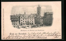Ansichtskarte Darmstadt, Marktplatz mit Stadtkirche und Rathaus 1897 