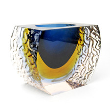 ALESSANDRO MANDRUZZATO Murano Glas Vase Blockvase Sommerso Vintage Design FAT