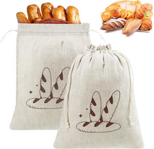 2 Stück Leinen Brotbeutel Mit