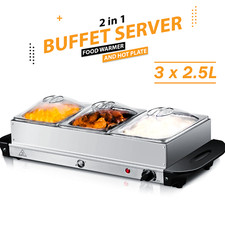 3 x 2,5L ELEKTRISCHER LEBENSMITTELWÄRMER BUFFET SERVER EINSTELLBARE TEMPERATUR HEIZPLATTE TABLETT